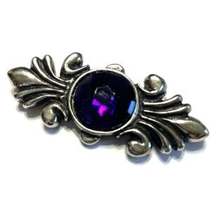 Vintage 80s Brooch Royal Purple Silver Tone Victorian Goth Witchy Vampire Pin